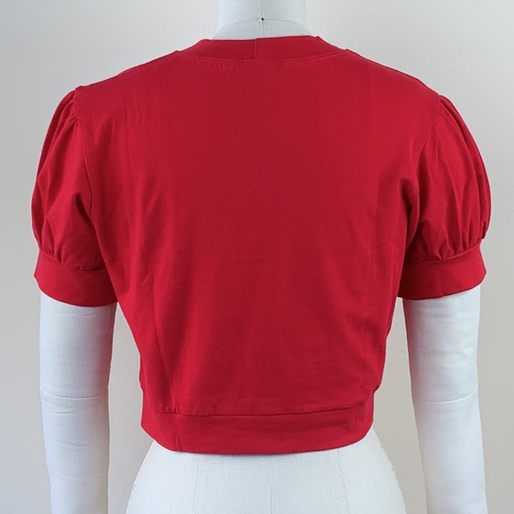 NWOT Bernie Dexter Red Crop Princess Puff Sleeve Bombshell Pinup Rockabilly Top - Picture 4 of 8